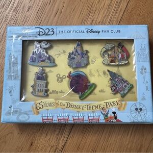 DISNEY D23 GOLD EXCLUSIVE 65 YEARS OF THE DISNEY THEM PARK PIN SET OF 6 LE 3500